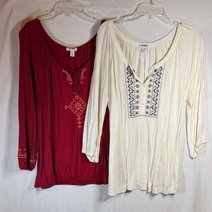 Old Navy Women's Tunics - Red and Cream (Large)